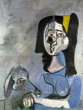 Jacqueline sentada con Kaboul II 1962 cubismo Pablo Picasso Pinturas al óleo